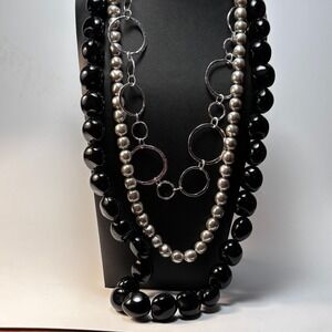 Necklace Lot Statement Black Painted Kukui Lei Duplaise Faux Pearl Strand Chicos